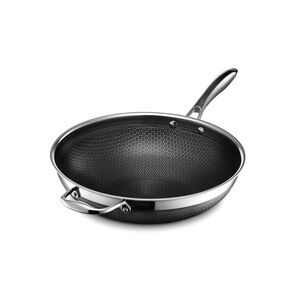 Stainless Steel Black Nonstick Wok Pan with Helper Handle